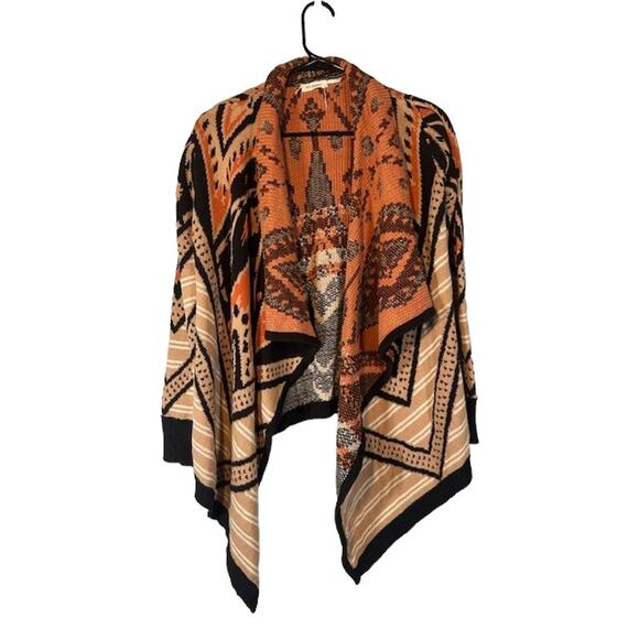 Blu Pepper Brown Peach Multi Color Aztec Mixed Print Knit Cardigan Women Sz M - Picture 1 of 9